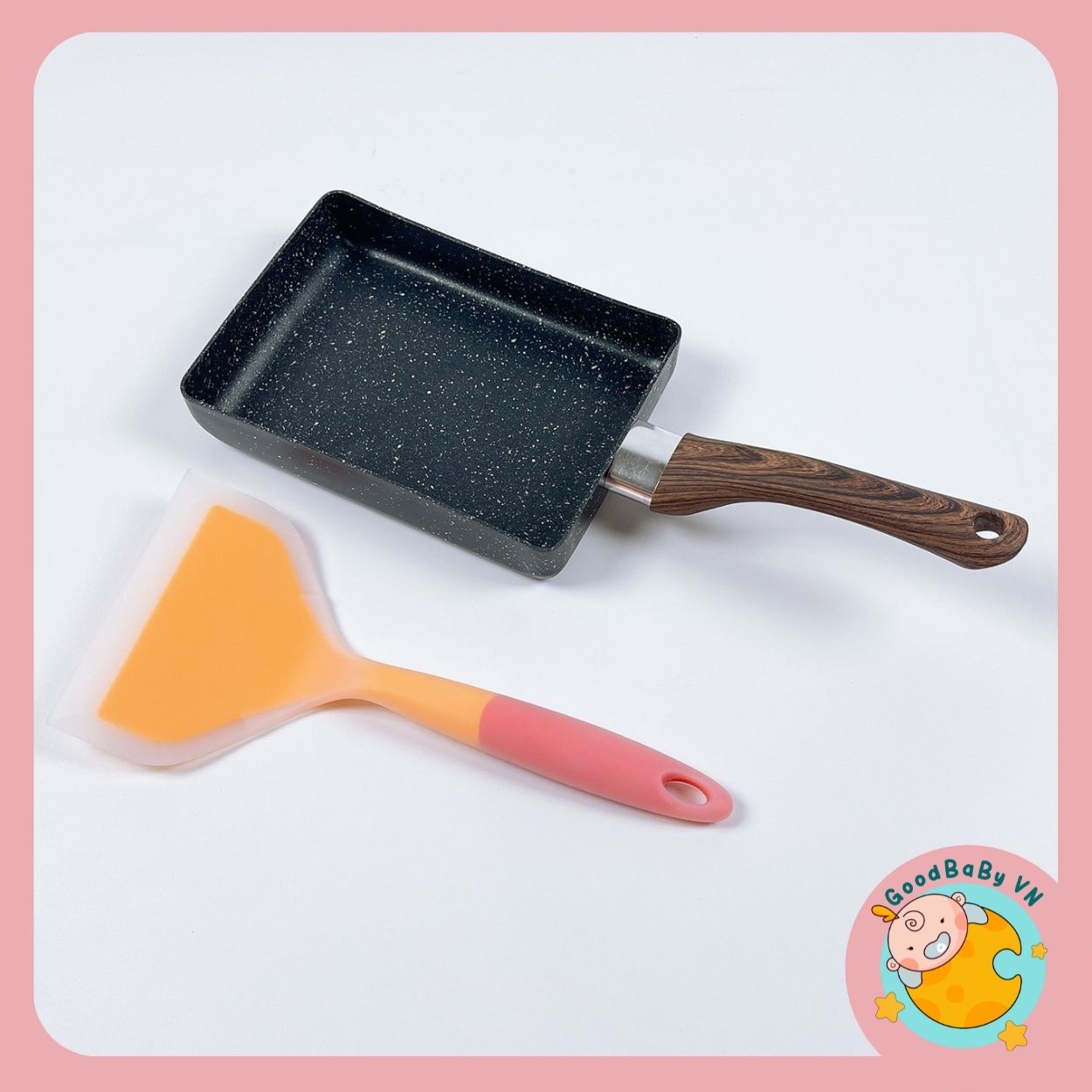 (Tặng kèm xẻng silicon ) Chảo chống dính rán ,làm trứng cuộn,làm bánh hình chữ nhật Goodbabyvn