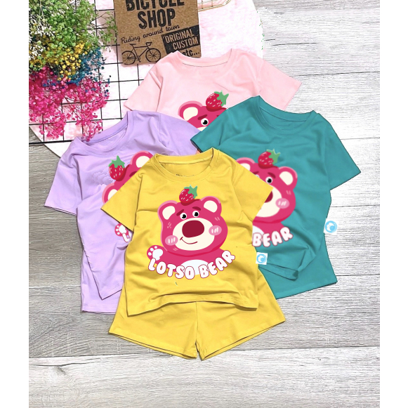Bộ đồ bé gái-mẫu gấu dâu lotso bear DUI05 chất vải mát thấm hút mồ hôi-DUI05-SHOP NEMOKIDS