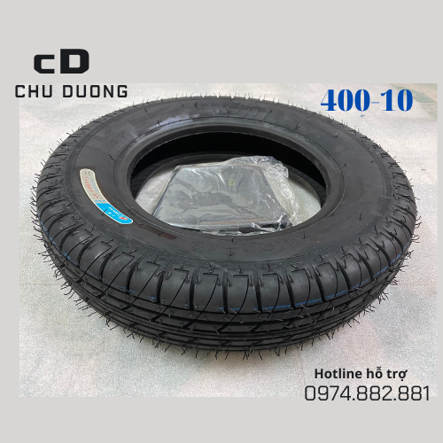 Lốp xe 400-10 và 1 ruột săm, tiêu chuẩn 8Pr phù hợp các mâm thông số -10 cho xe 3 bánh xe 4 bánh, hàng dày dặn đẹp chất lượng cao.