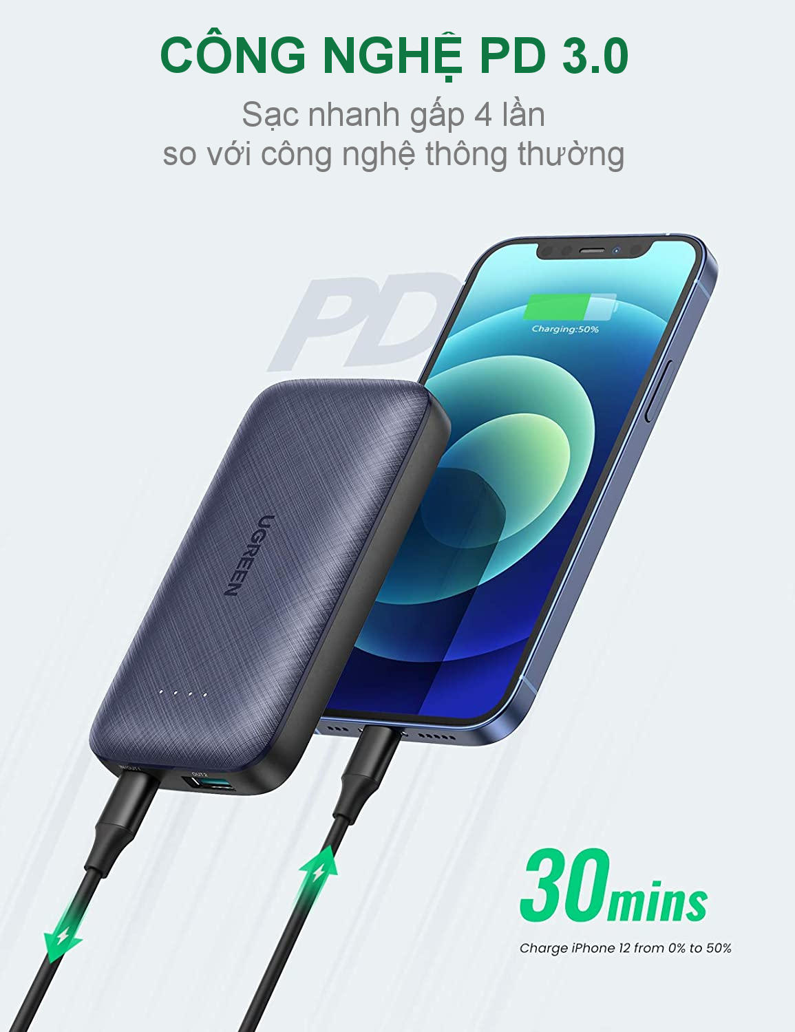 Sạc dự phòng mini dung lượng 10000mAh hỗ trợ 2 cổng sạc nhanh PD và 3.0 công suất tối đa 18W UGREEN 80749 Sạc dự phòng mini dung lượng 10000mAh hỗ trợ 2 cổng sạc nhanh PD và 3.0 công suất tối đa 18W UGREEN 80749