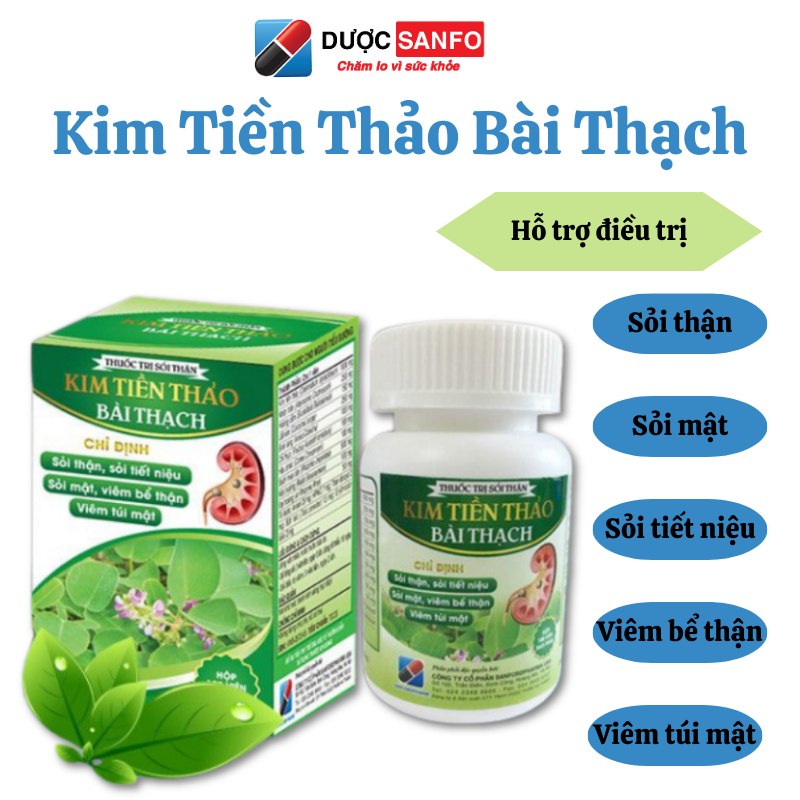 Kim Tiền Thảo Bài Thạch cho người bị sỏi thận, sỏi mật, sỏi tiết liệu - Lọ 60 viên