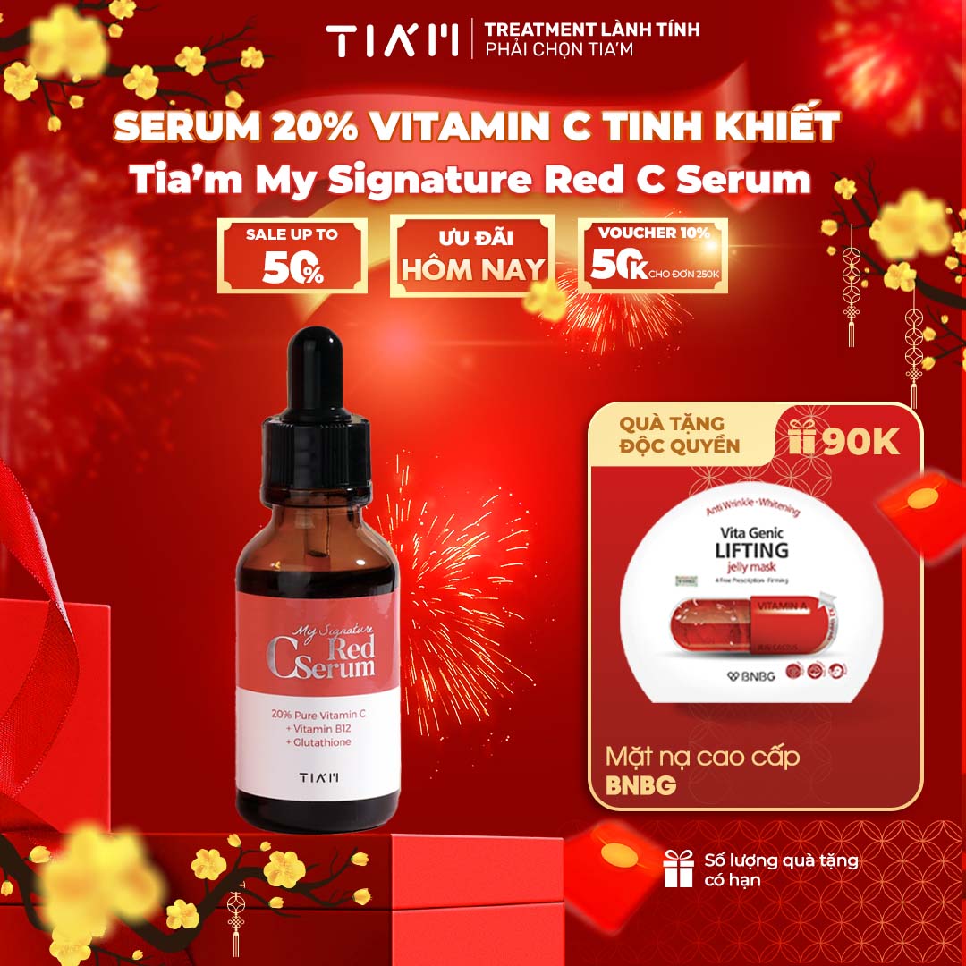 Serum 20% vitamin c tinh khiết, dưỡng trắng làm đều màu da tia'm my signature red c 30ml