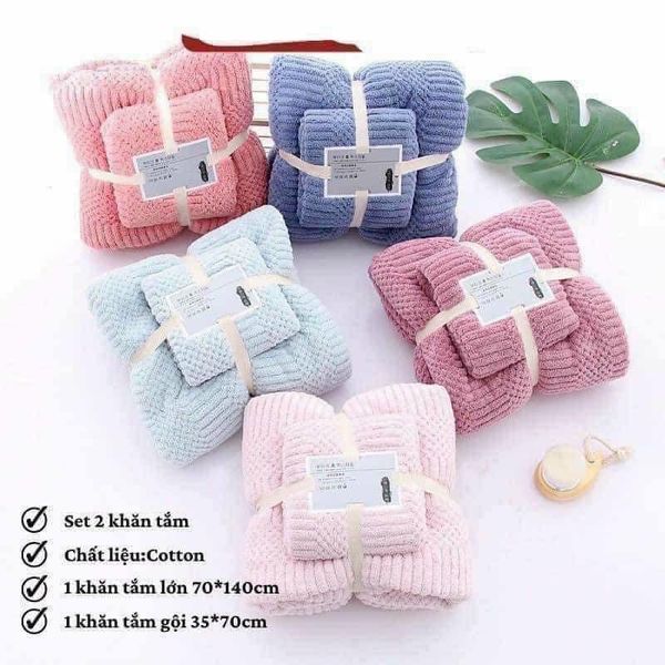 Sét 2 khăn tắm lông cừu mềm mịn siêu thấm hút