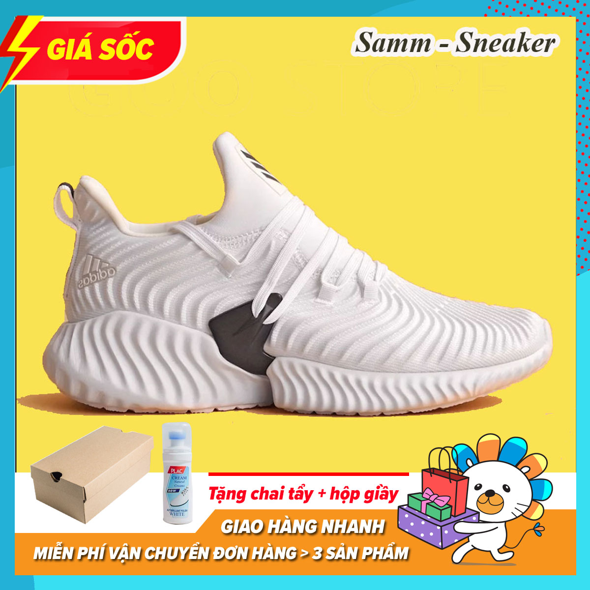Giày Thể Thao Sneaker Nam Nữ Alphabounce Màu Trắng