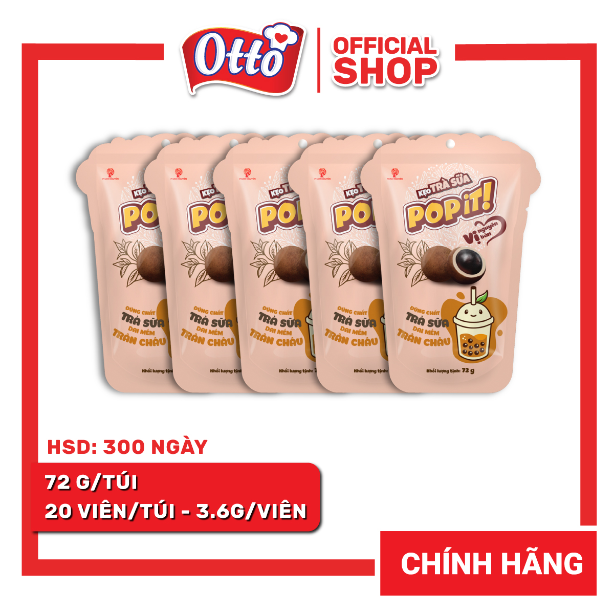 Combo 5 gói kẹo trà sữa trân châu popit 72g | đồ ăn vặt