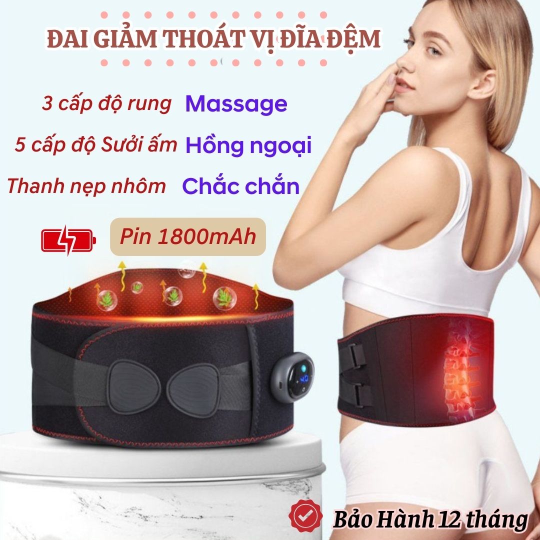 Đai lưng cột sống cải thiện thoái hóa, thoát vị đĩa đệm D108 - Máy massage chườm ấm bụng ngải cứu