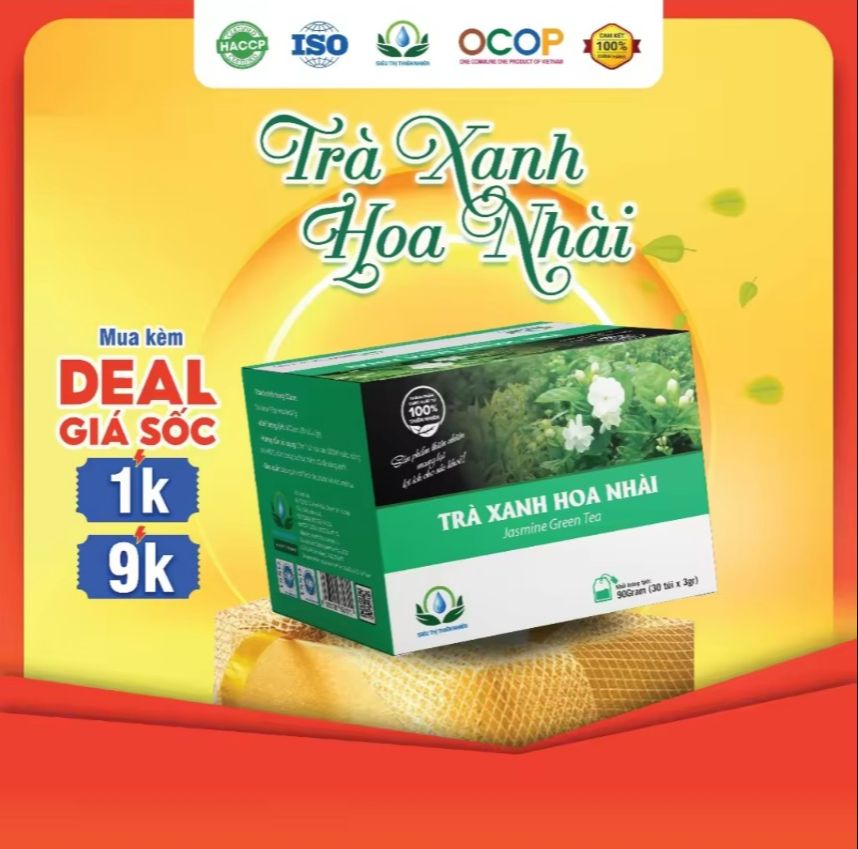 Trà xanh hoa nhài chống lão hóa hộp 30 túi lọc 100% chính hãng .