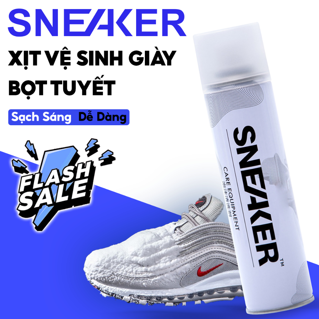 Chai xịt vệ sinh giày bọt Sneaker 300ml, dung dịch đánh và làm sạch, tẩy trắng giầy khô không giặt nước.