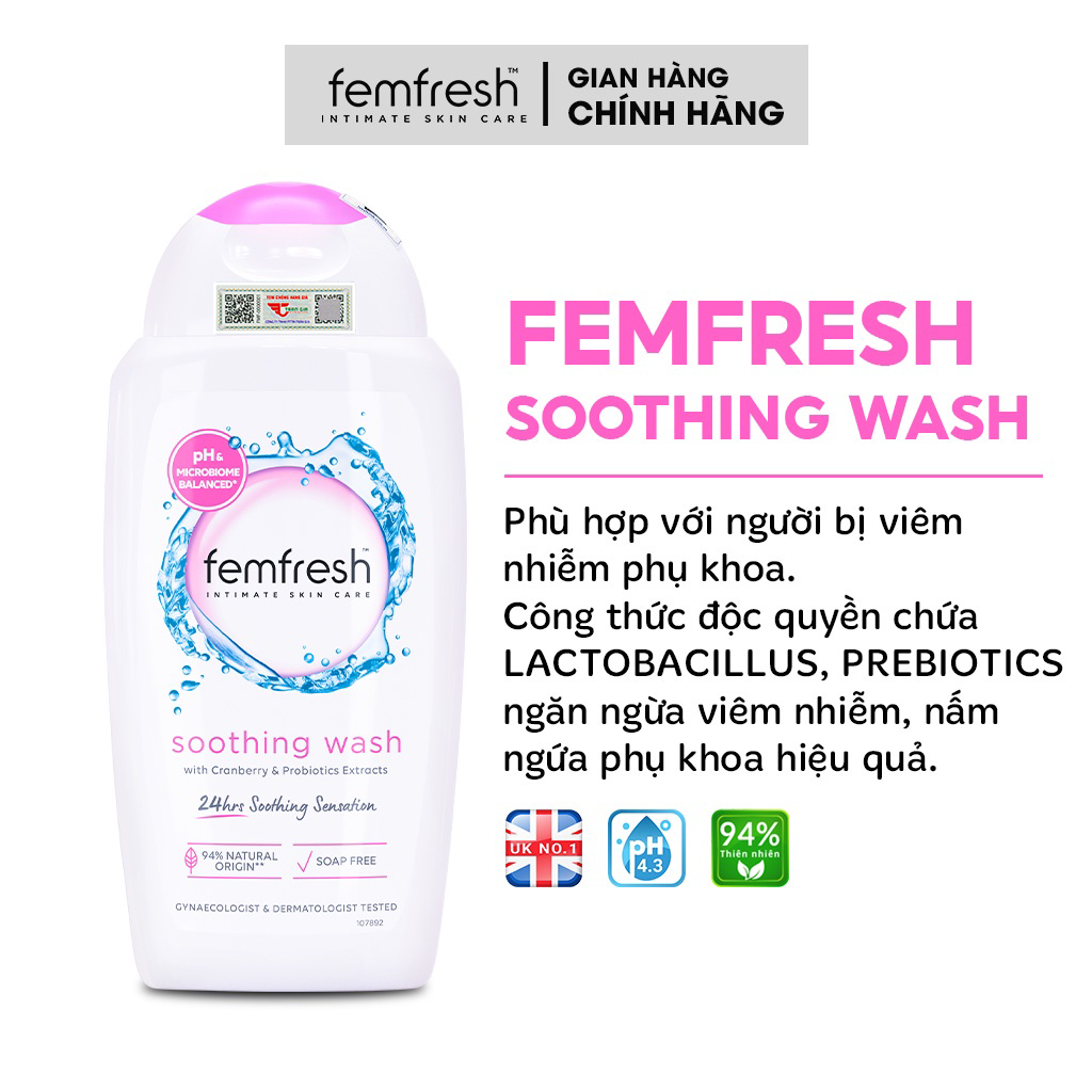 Dung Dịch Vệ Sinh Femfresh Phòng Ngừa Các Vấn Đề Về Vùng Kín. Sạch, Thơm, Tươi Mới Femfresh Soothing Wash 250ml Anh Quốc