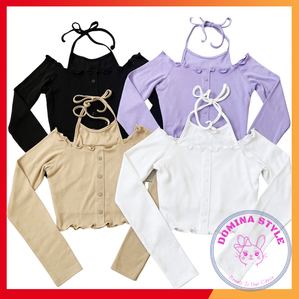 Áo croptop tay dài cổ yếm cột dây sexy