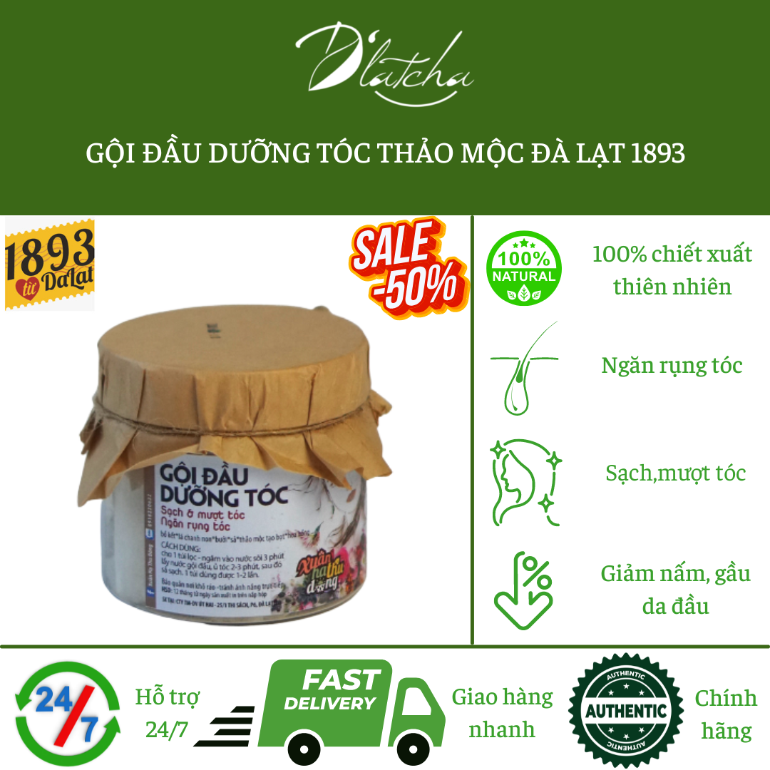 Gội đầu dưỡng tóc thảo mộc Đà Lạt 1893 - sản xuất từ thương hiệu trà hoa thảo mộc Đà Lạt 1893