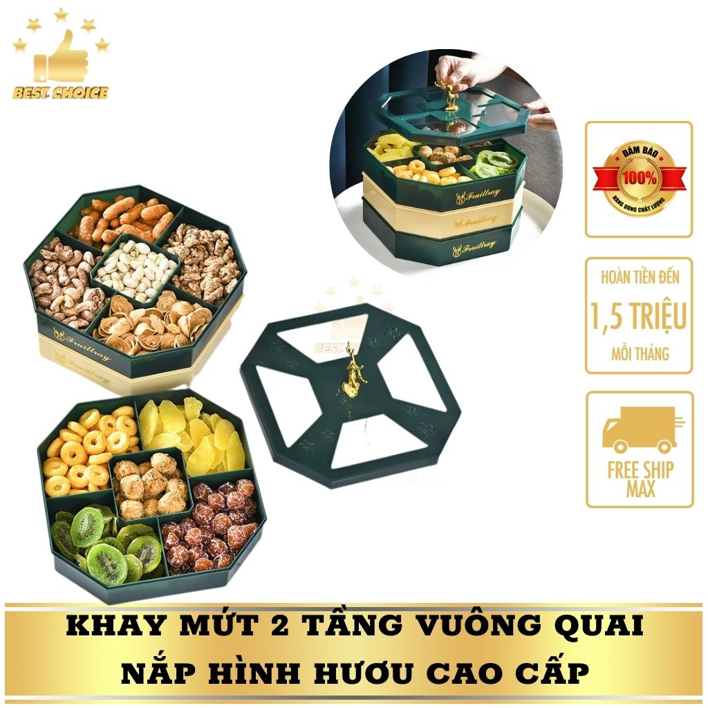 Khay mứt vuông hình hươu 2 tầng loại cao cấp, hộp đựng mứt, khay đựng mứt