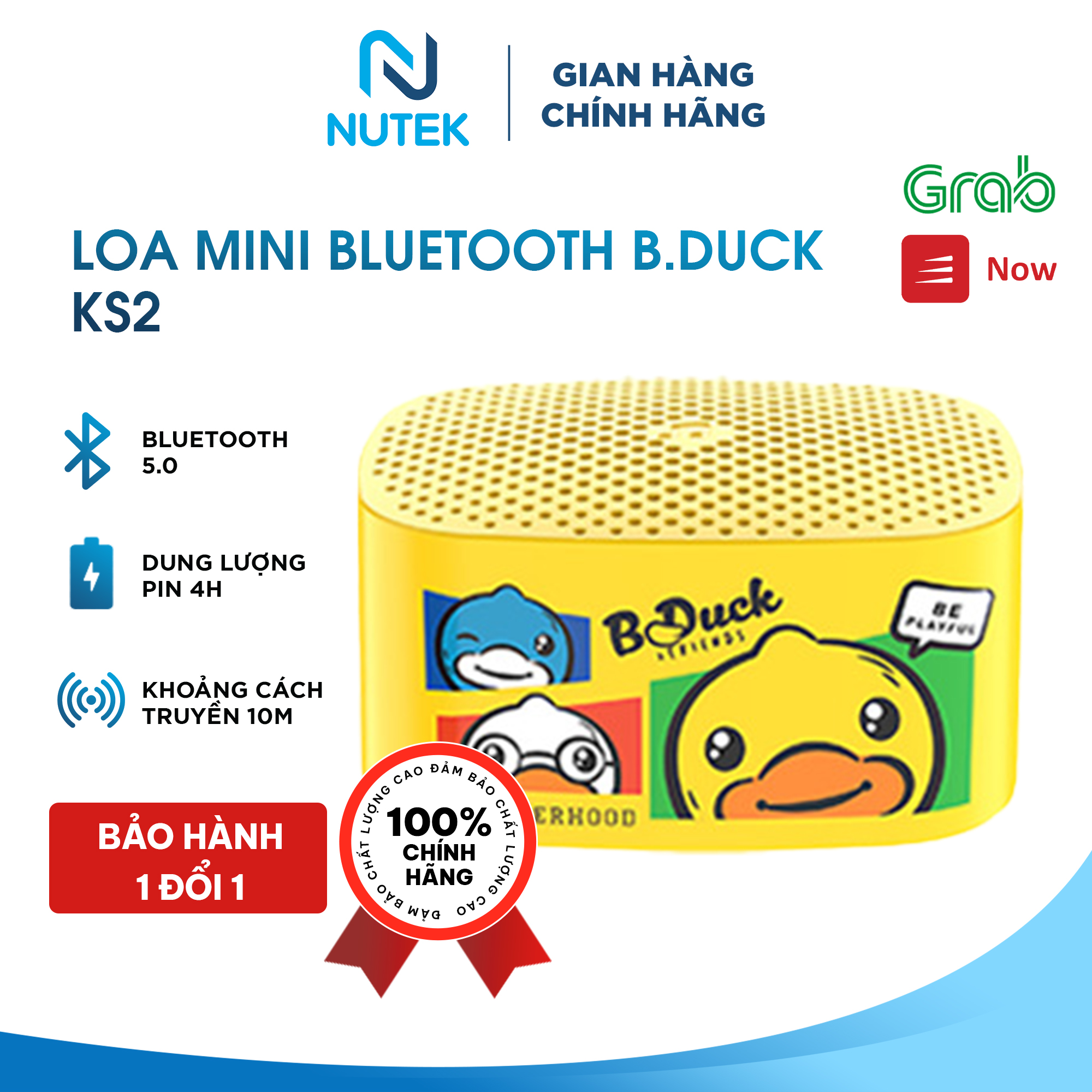 Loa bluetooth mini B.DUCK KS2 vịt vàng nhỏ gọn cầm tay âm thanh chất lượng chính hãng DISNEY