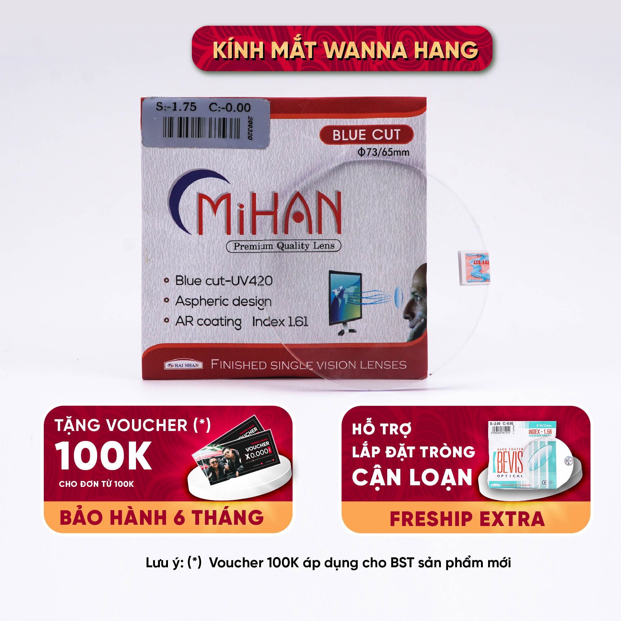 Tròng kính cận - viễn - loạn cao cấp chống tia uv phản quang chống xước chống ánh sáng xanh hàn quốc