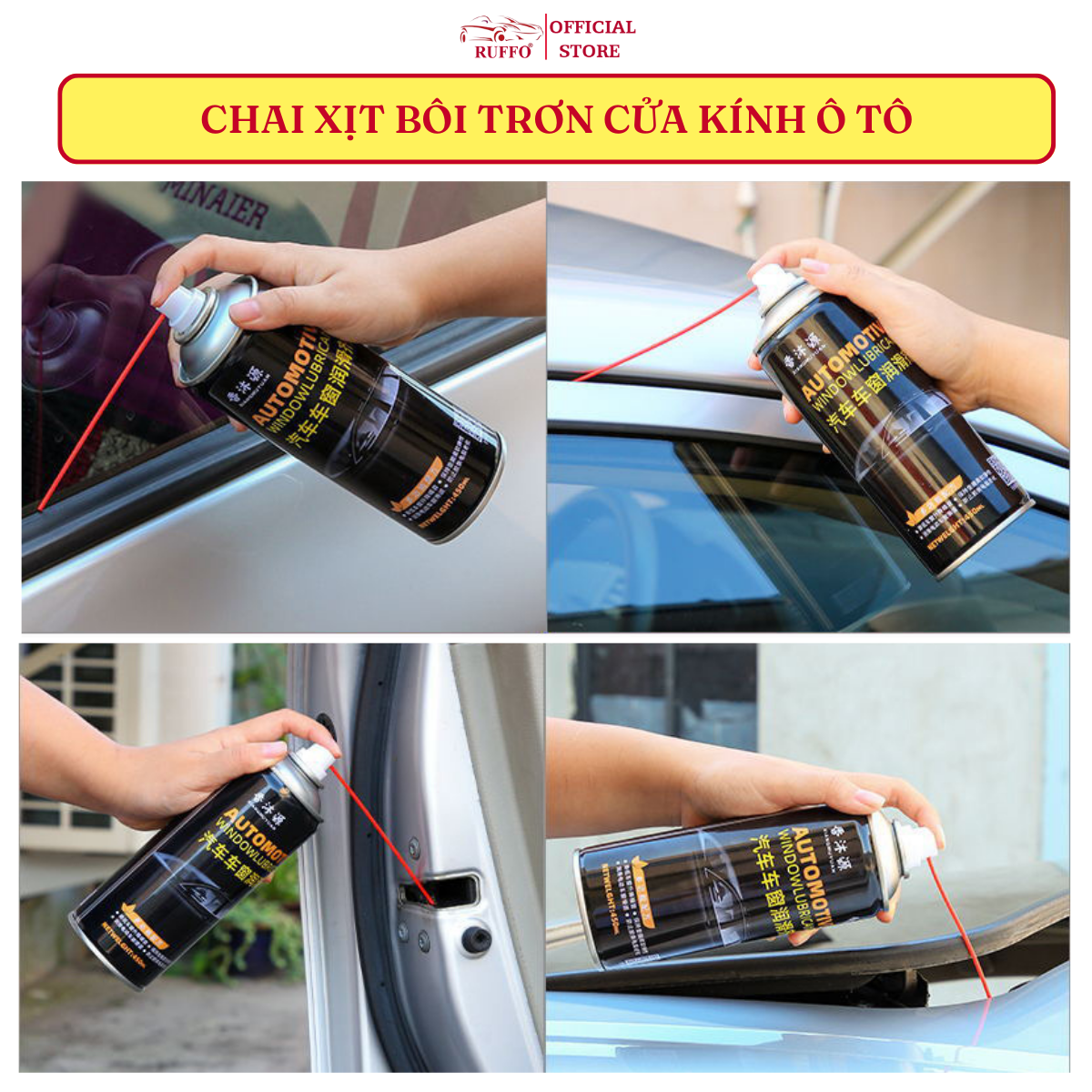 Chai Xịt Dầu Bôi Trơn Cửa Kính Ô Tô Dung Tích 450ml Chống Kẹt Kính Bảo Dưỡng Gioăng Cao Su Cửa Nóc Xe Hơi Ruffo