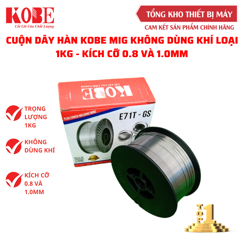 Cuộn dây hàn kobe mig không dùng khí chuyên hàn sắt nhôm loại 1kg , kích cỡ 0.8 và 1.0mm