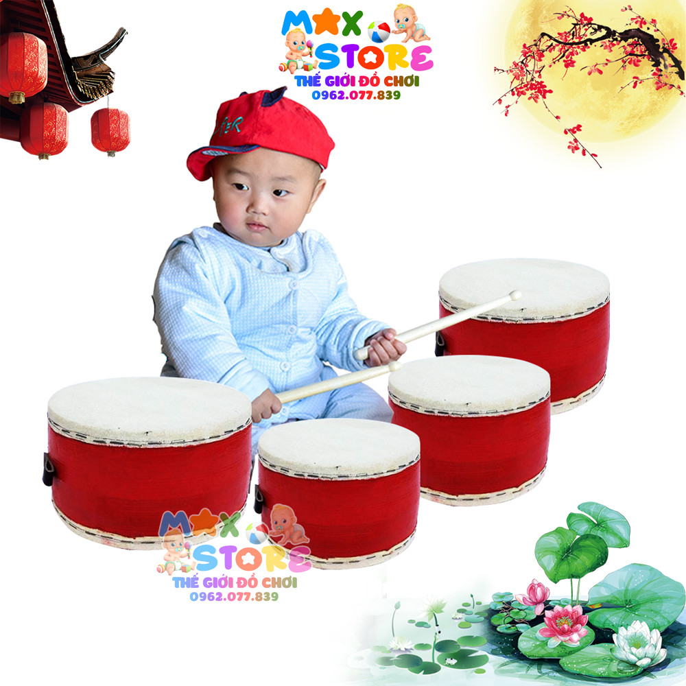 Bộ trống con, trống da trung thu size nhỏ cho trẻ em, trống da truyền thống