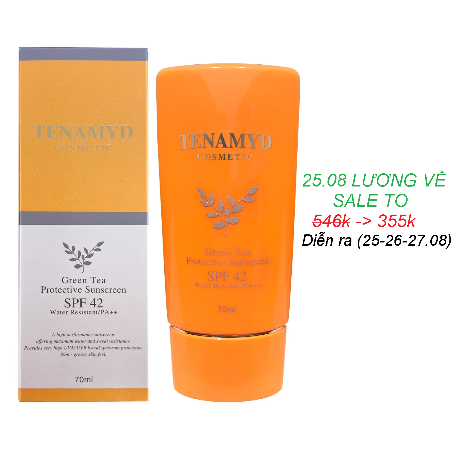 25.08 LƯƠNG VỀ SALE TO Date 07 2028] Kem Chống Nắng Trà Xanh Tenamyd Green Tea Protective Sunscreen SPF42