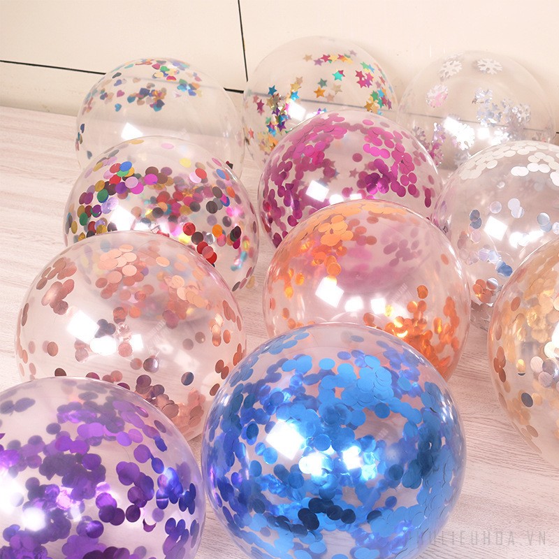 Bong bóng trong suốt kim tuyến Sequin set 5 quả 25cm