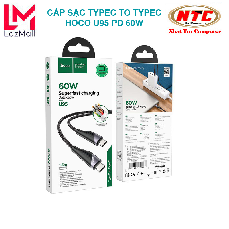 Cáp sạc nhanh hoco u95 typec to typec 60w đài 1.5m - hỗ trợ truyền dữ liệu data