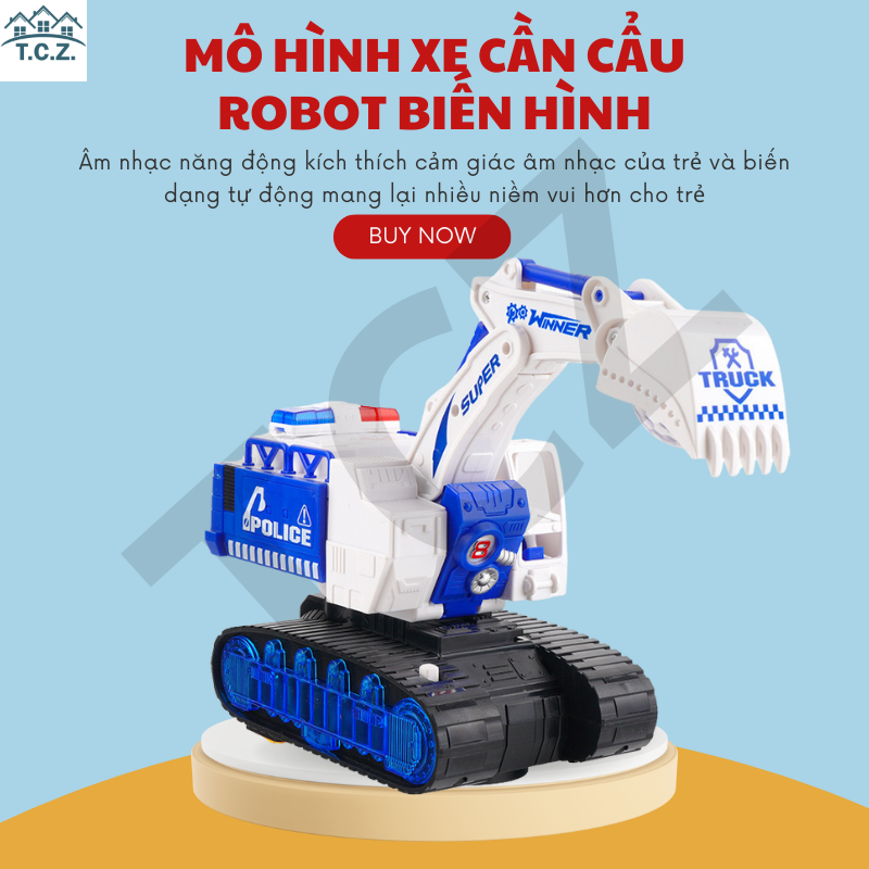TCZ-HCM Xe đồ chơi robot biến hình, mô hình xe cần cẩu robot biến hình, có đèn, có nhạc độc đáo. Xe mô hình xúc đất xây dựng xoay 360 độ tránh chướng ngại vật, xe cần cẩu biến hình, xe cảnh sát kỹ thuật .