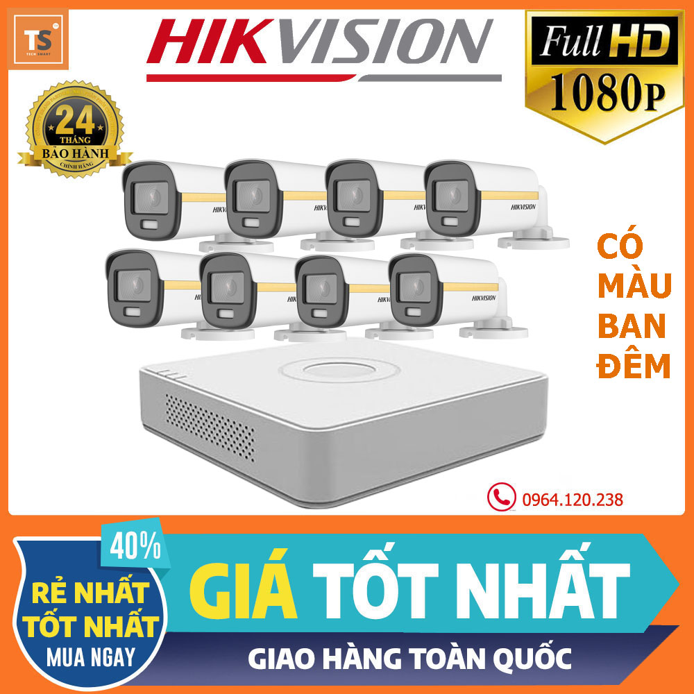 Bộ Camera Quan Sát Có Màu Ban Đêm Hikvision 8 Kênh Full HD 1080P - Trọn Bộ 8 Camera An Ninh Hikvision Quay Có Màu Ban Đêm Đầy Đủ Phụ Kiện Lắp Đặt