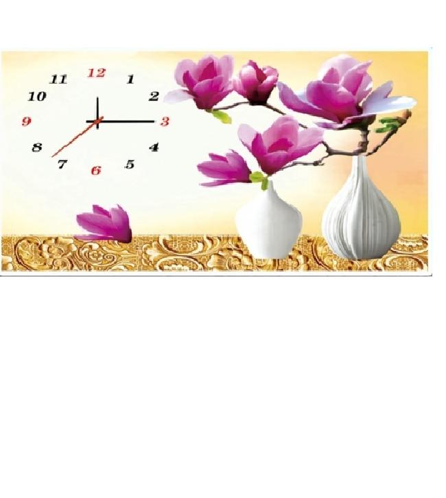 Tranh đính đá đồng hồ ngọc lan tím lv057 kt 68x50cm