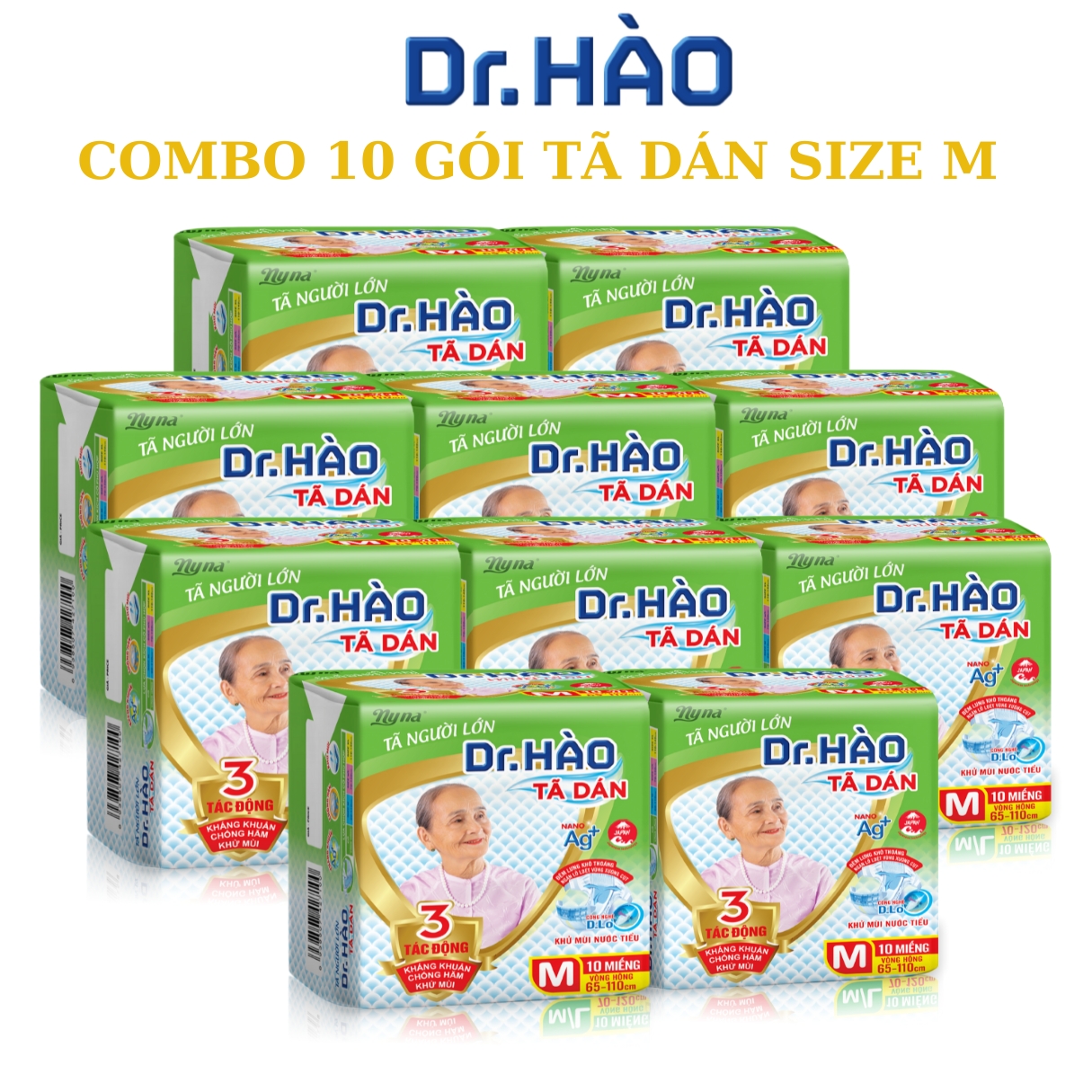Intone D R.H Luy Dinh adult diapers m pack of 10 sheets combo 10 pack