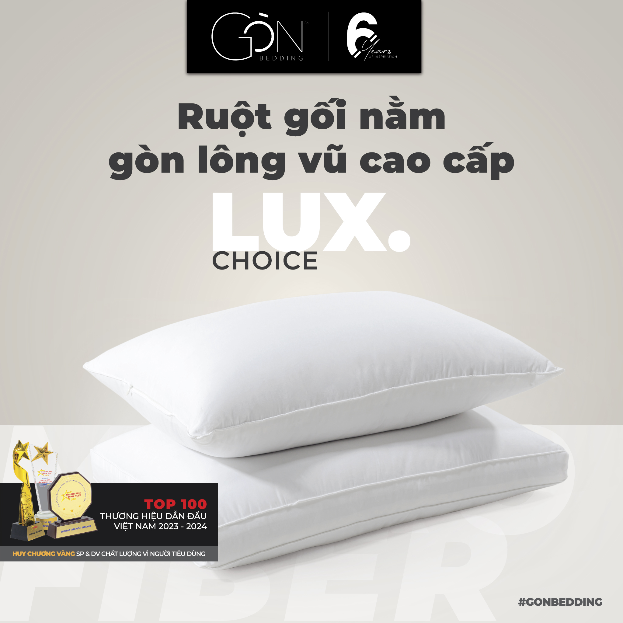 Ruột Gối Nằm Gòn Lông Vũ Cao Cấp Gòn Bedding Lux. Choice 50x70cm