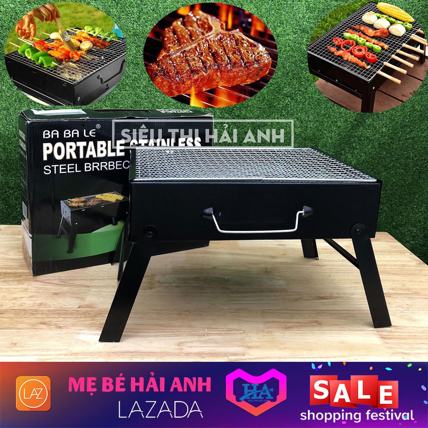 Bếp nướng than chống khói kèm Vỉ nướng Hình chữ nhật Portable Stainless, bếp nướng than củi, bếp nướng kèm khay nướng ngoài trời chữ nhật - HGDHOAA79