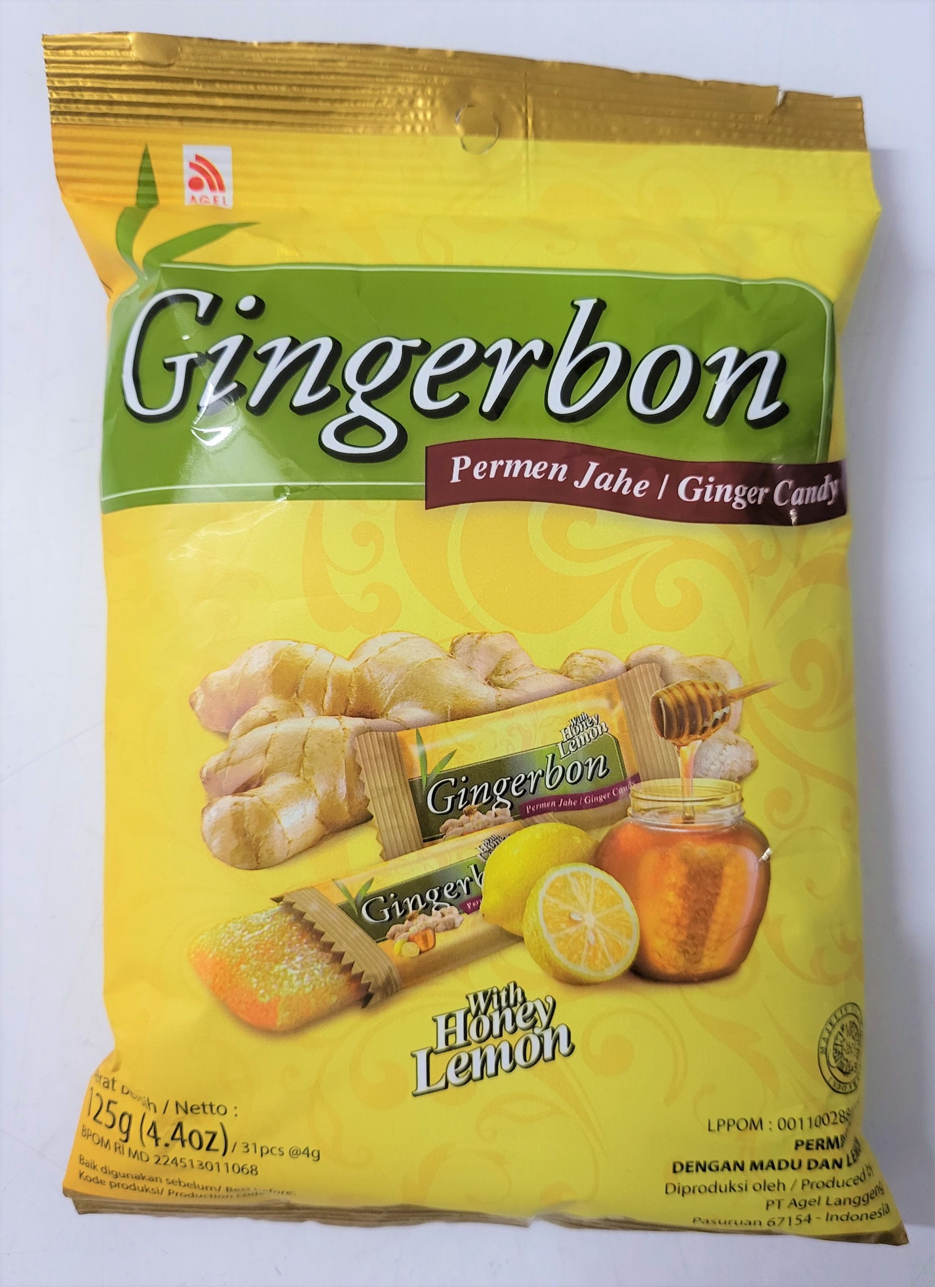 gói VÀNG 125g KẸO GỪNG CHANH MẬT ONG mềm GINGERBON Ginger Candy with Honey