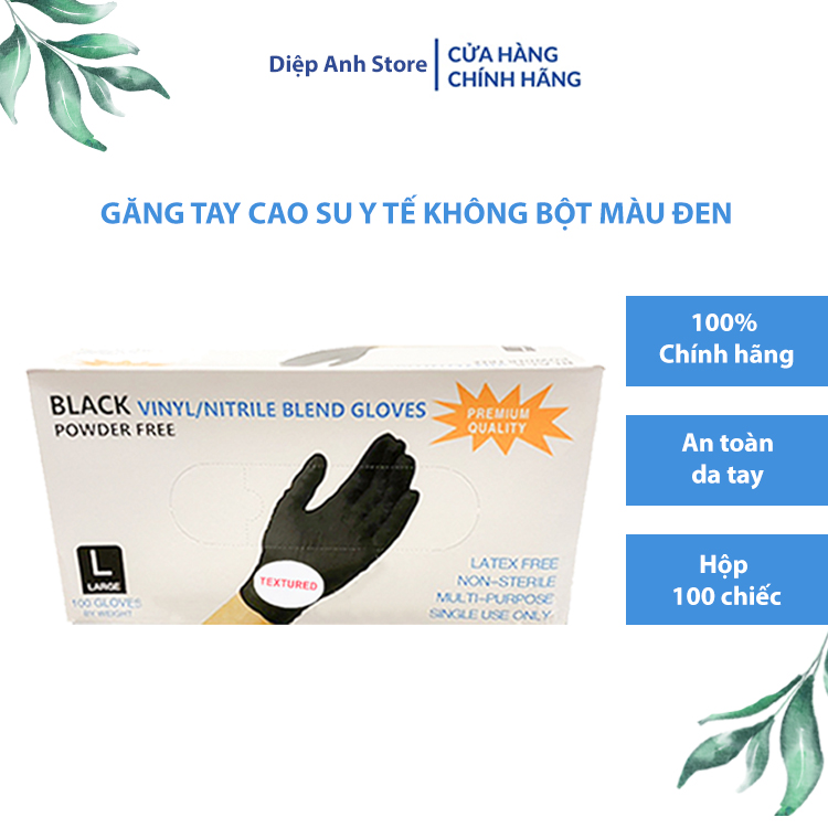 Găng tay y tế đen không bột hộp 100 chiếc (Dùng trong spa phun xăm, thẩm mỹ)