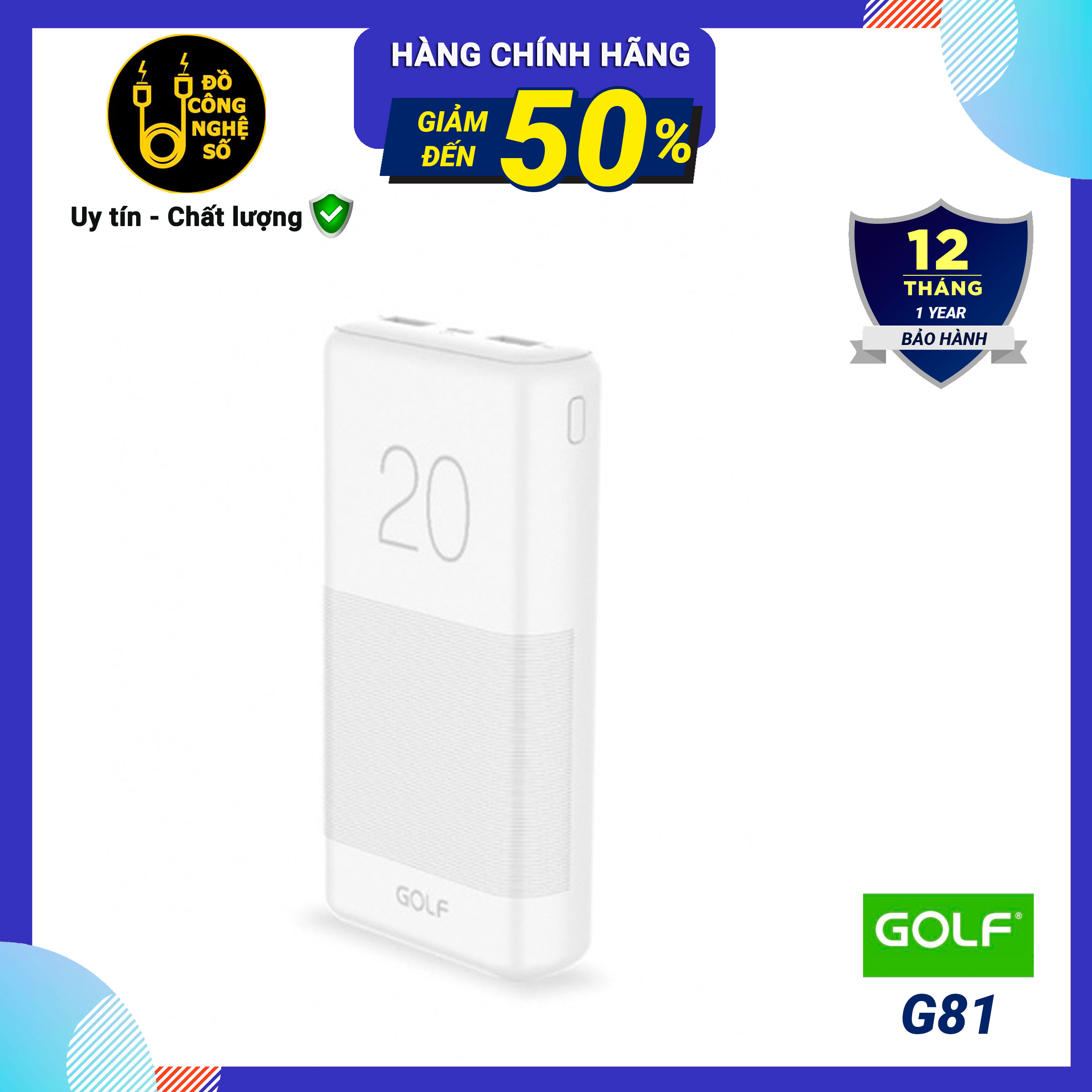 Pin sạc dự phòng 20000mah golf candy g81 2 cổng sạc usb