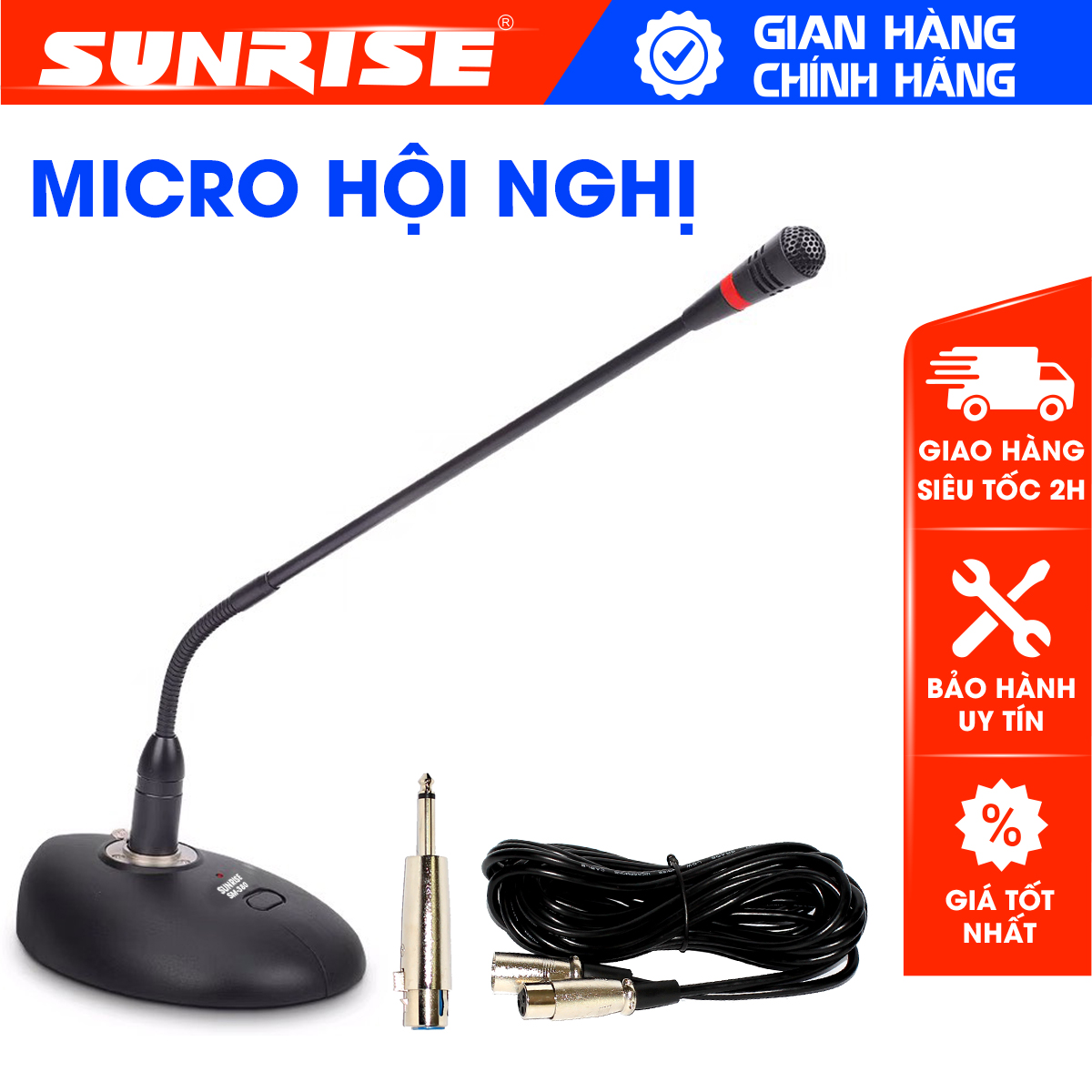 Micro hội nghị cổ ngỗng Sunrise SM-380, Mic đàm tọa họp trực tuyến sử dụng cho phòng họp hội trường - SUNRISE MUSICS