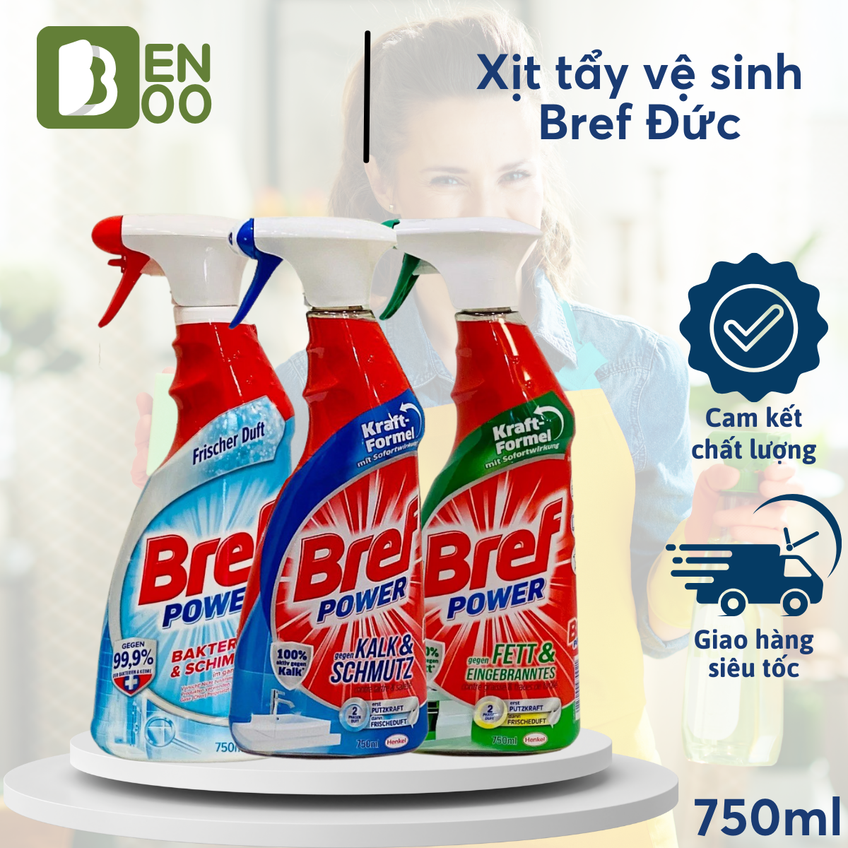 Bình xịt tẩy rửa đa năng bref 750ml - tẩy bếp, inox, diệt khuẩn, diệt nấm mốc, tẩy rửa bồn cầu hiệu quả lên đến 99.9%, thiết bị nhà bếp