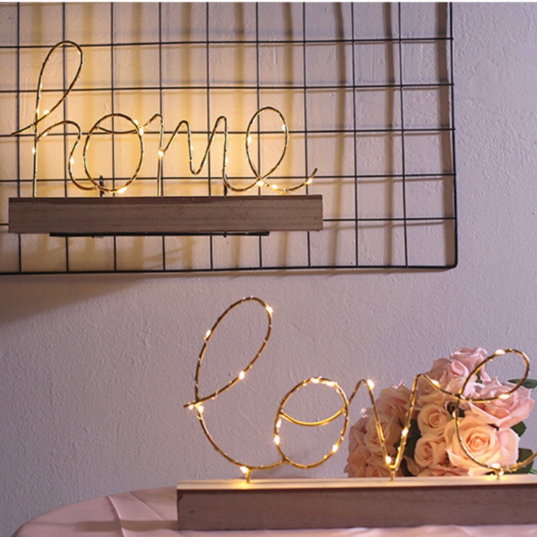 [ XẢ SALE SIÊU RẺ ] Kệ gỗ cuốn đèn led chữ HOME LOVE size to siêu đẹp