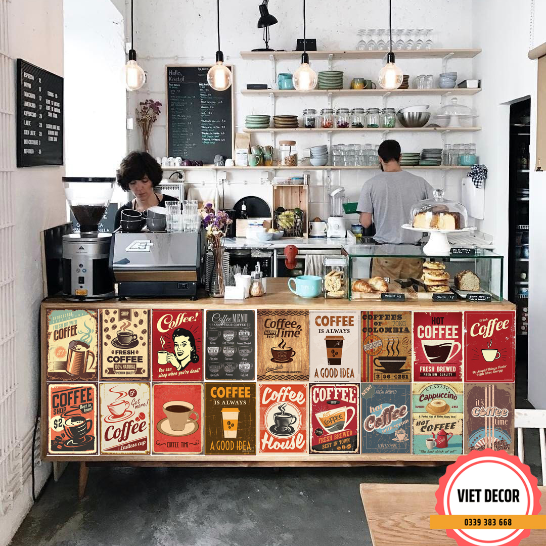 Decal Decor Vintage - Set 20 hình Poster Trang trí tường, Quầy Bar, Quán Cafe, Tiệm trà chanh, Barber Shop - Viet Decor