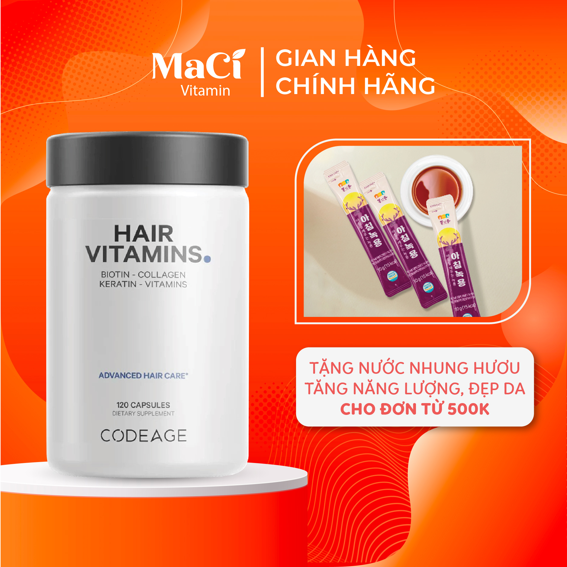 Vitamin Tóc Codeage Hair Vitamin Kích thích mọc tóc Giảm rụng tóc 120 viên MaCi