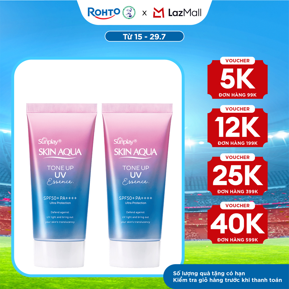 [VB] Bộ đôi kem chống nắng nâng tông Skin Aqua Tone up Lavender cho da tối màu  da vàng, dạng tinh chất Sunplay Skin Aqua Tone Up UV Essence Lavender SPF 50+ PA++++ 50g