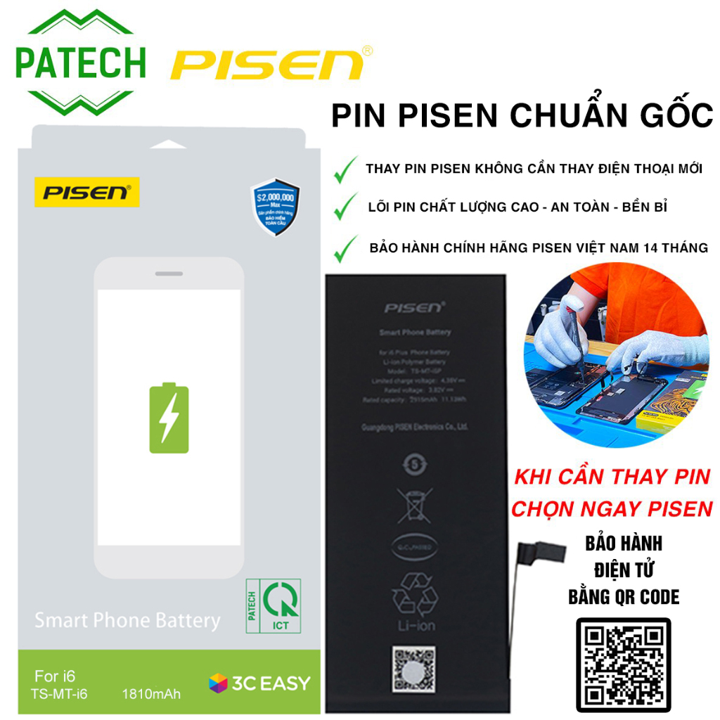 [ PISEN ] Pin Thay Thế Dành cho Iphone Chuẩn Gốc Iphone 7/7 Plus - 11/11Pro/11Pro Max - 15/15 Pro  / 15 Pro Max  | Chính Hãng 100% | Bảo Hành Cả Dung Lượng | Bảo Hành 420 Ngày 1 Đổi 1 | Bảo Hiểm 46 Tỷ [Rồng Siêu Dung Lượng/Hổ Dung Lượng Cao/Chuẩn Gốc]