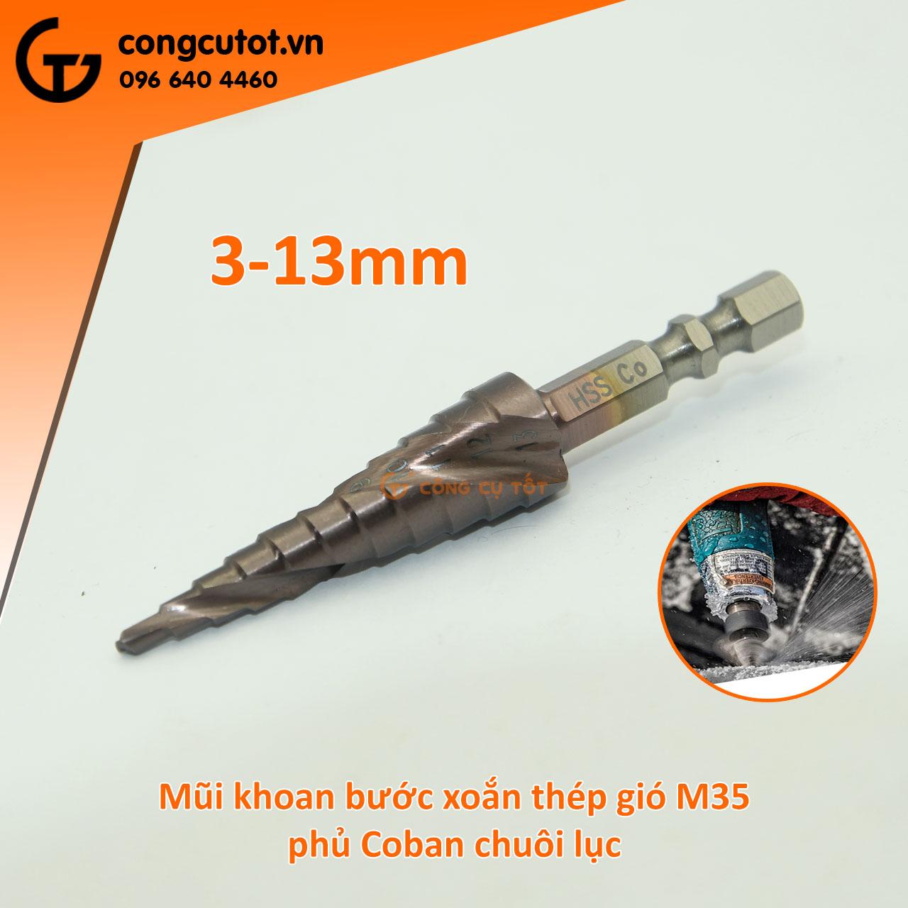 Mũi khoan bước tháp phủ Coban chuôi lục các cỡ 3-12mm, 3-13mm, 4-12mm,  4-20mm, 4-32 mm