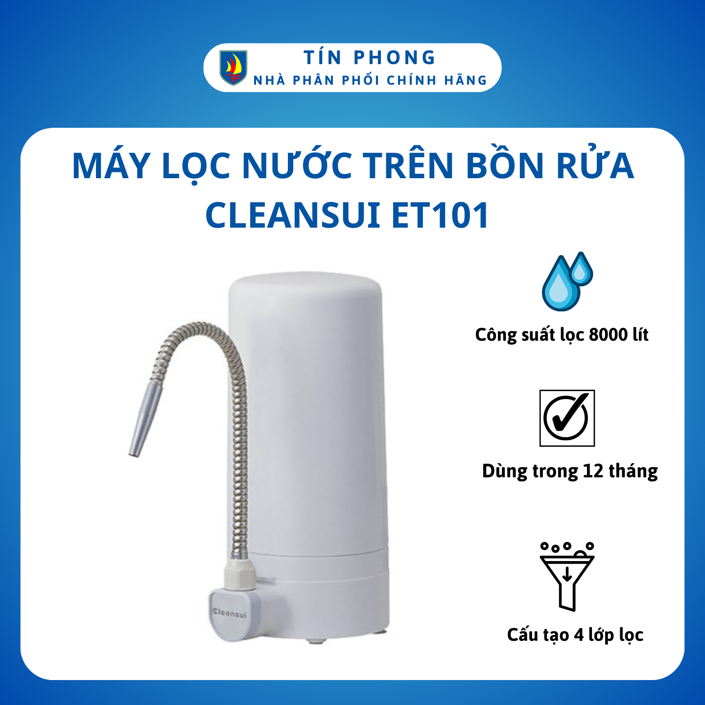 Máy lọc nước, máy lọc nước trên bồn rửa Cleansui ET101 - Sản xuất tại Nhật Bản - Công nghệ màng lọc sợi rỗng - Hàng chính hãng