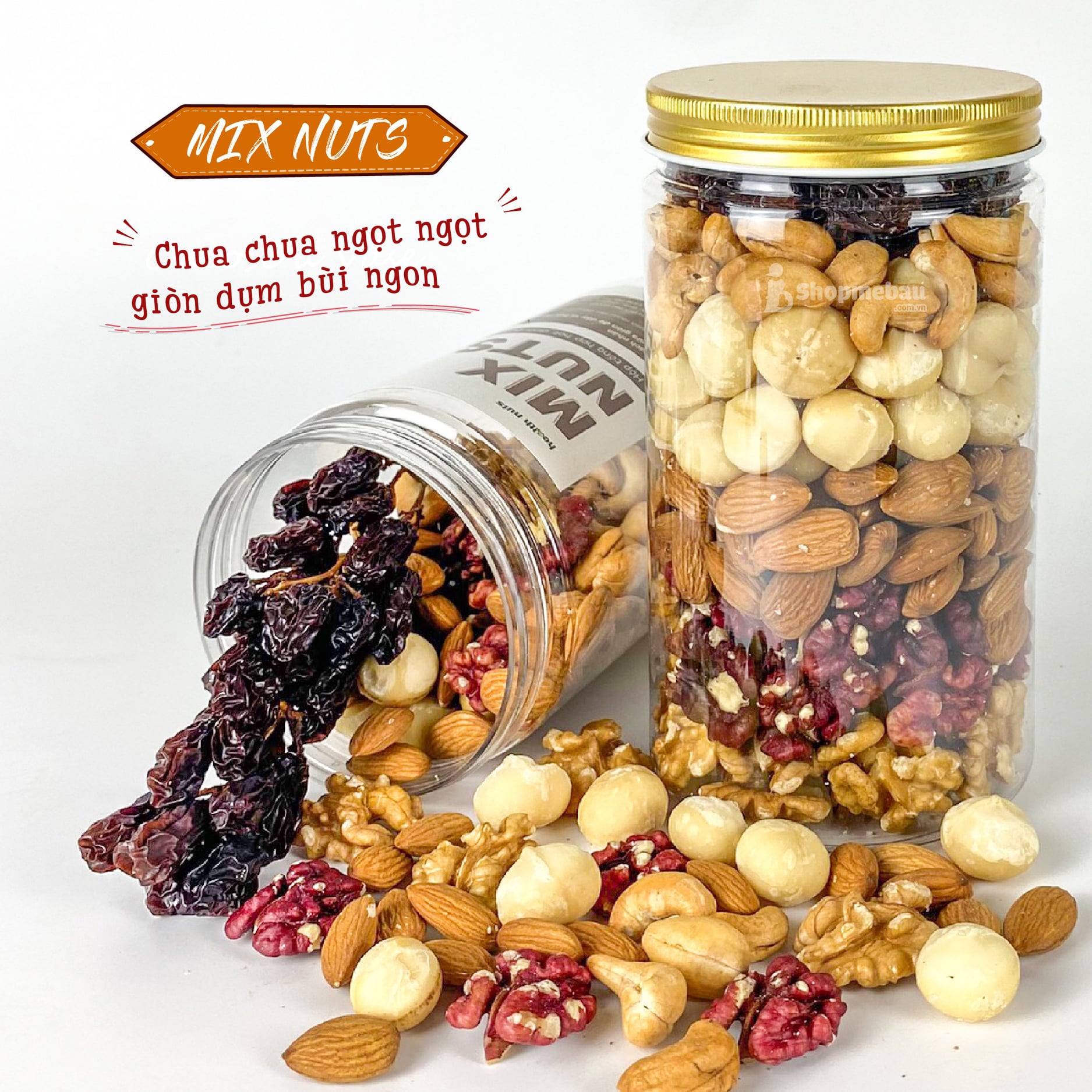 Mix nuts 6 loại hạt hỗn hợp ( Nam việt quất, macca, hạnh nhân, óc chó vàng, óc chó đỏ, hạt điều )