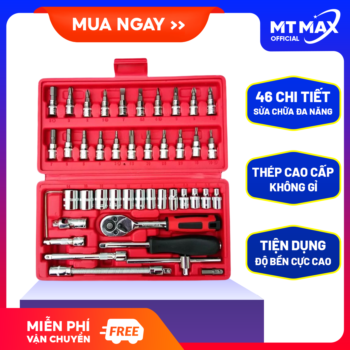 Bộ dụng cụ sửa chữa đa năng 46 chi tiết cao cấp, Bộ dụng cụ đa năng, Dụng cụ sửa xe máy đa năng, Bộ dụng cụ sửa xe máy