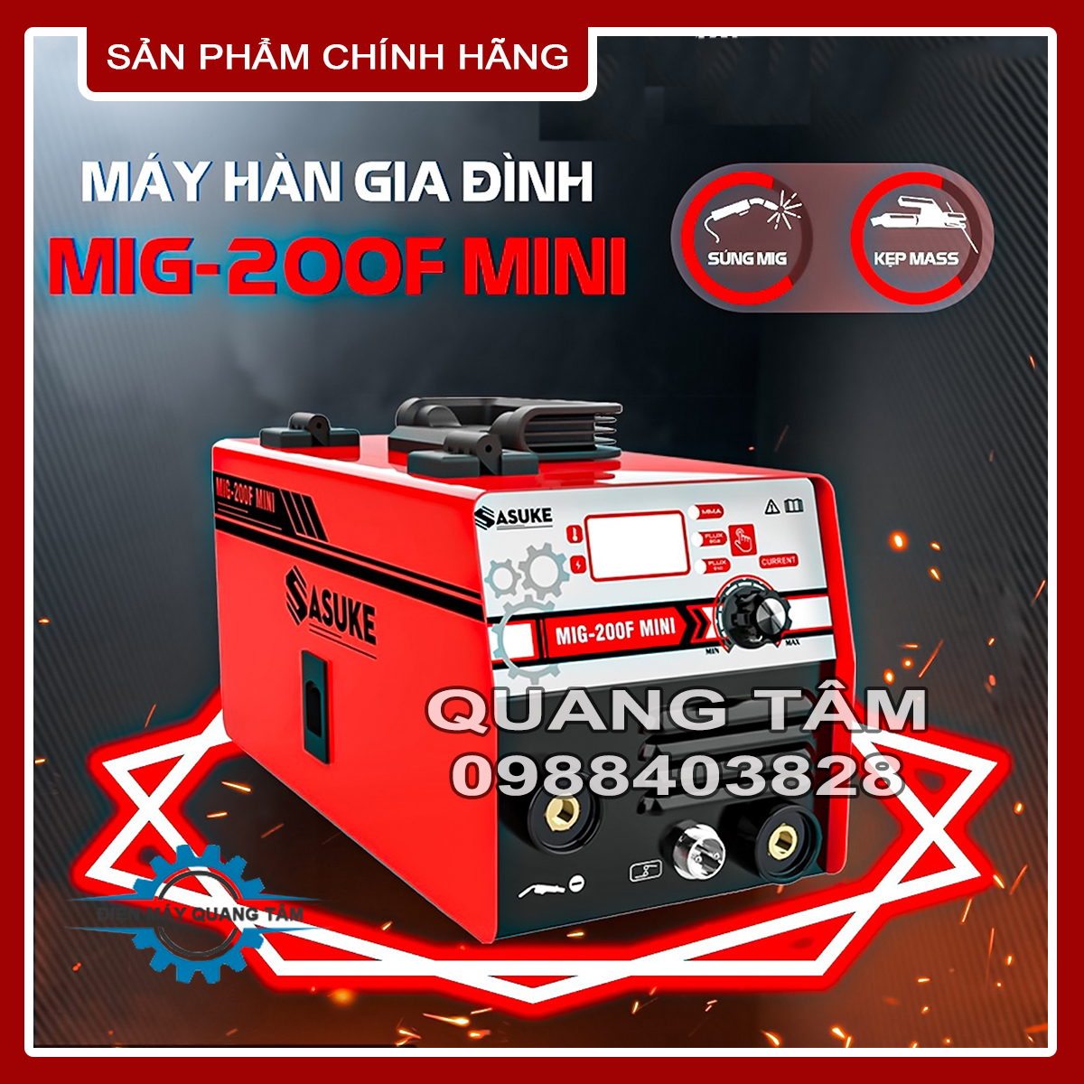 Máy hàn gia đình mig không khí + que mini 2 chức năng sasuke mig-200f