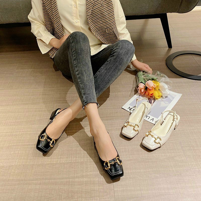 Giày sandal khuy mũi vuông 3cm siêu hot