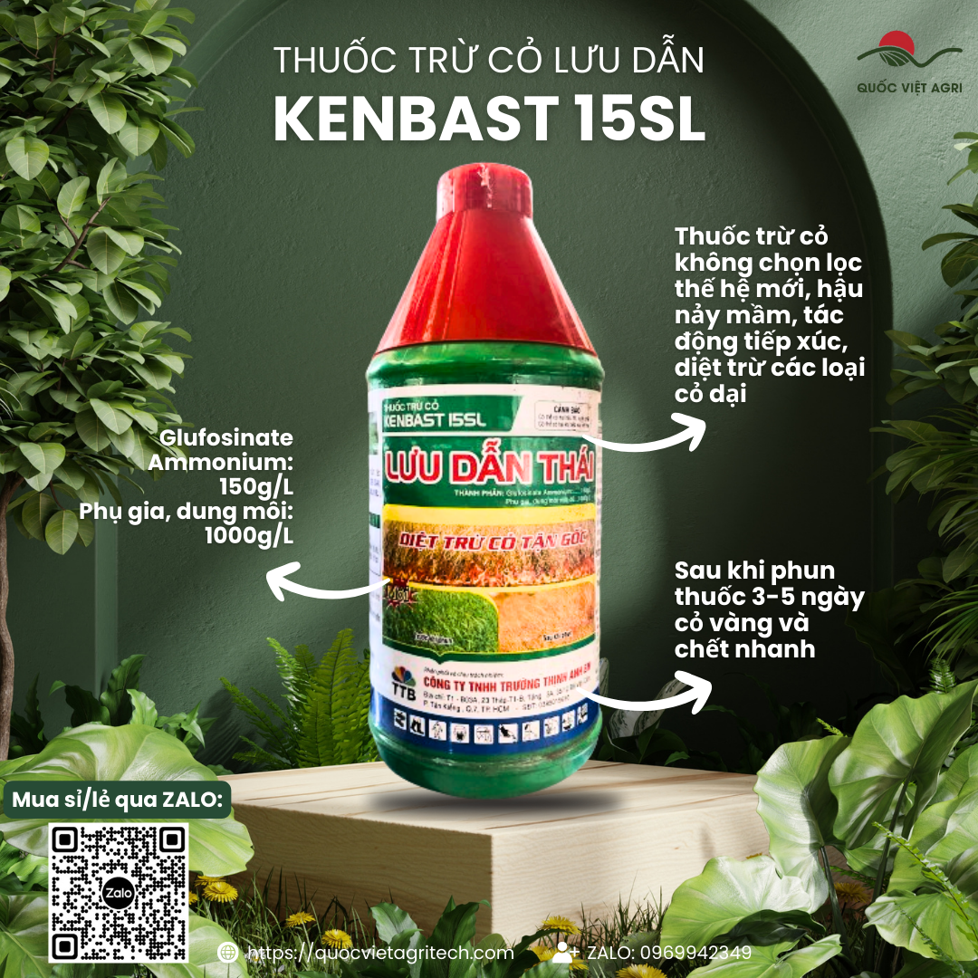 Thuốc trừ cỏ KENBAST 15SL chai 900ml - Glufosinate Ammonium 150g l Lưu dẫn cực nhanh hiệu quả cực mạnh