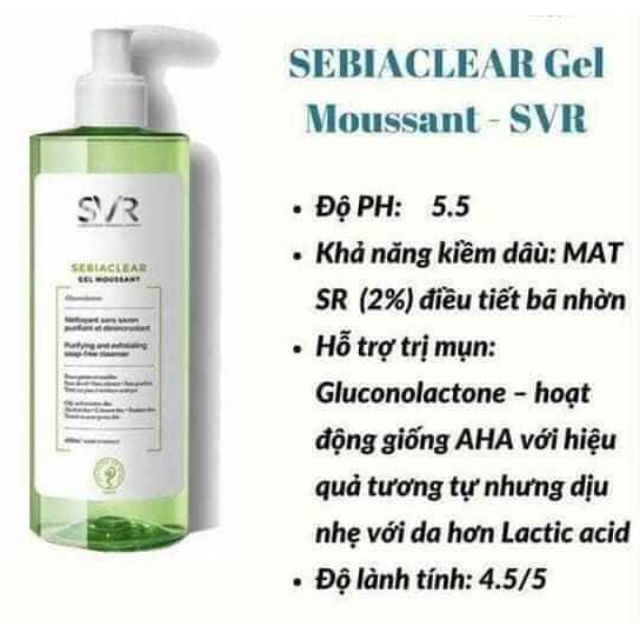 Sữa rửa mặt svr gel moussant cho da dầu mụn & da nhạy cảm 400ml