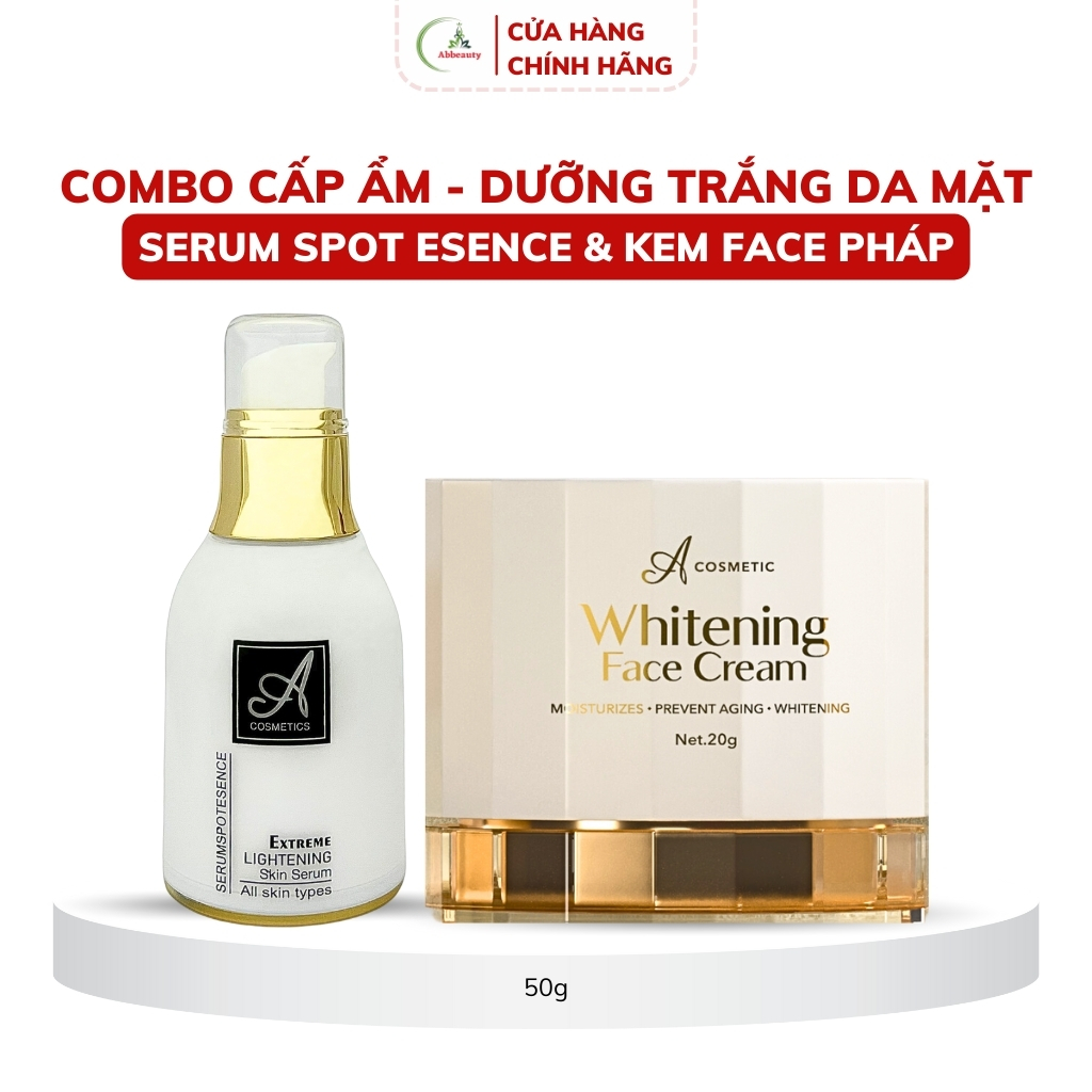 Combo dưỡng trắng da mặt, cấp ẩm chuyên sâu Mềm acosmetics, kem face pháp trắng da mặt, serum dưỡng ẩm spot esence 50g