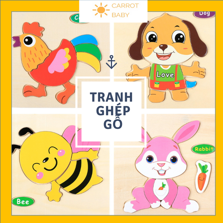 Đồ chơi trẻ em xếp hình gỗ tranh ghép 3D cho bé vui chơi phát triển trí tuệ puzzle-Giao ngẫu nhiên CARROT BABY SHOP